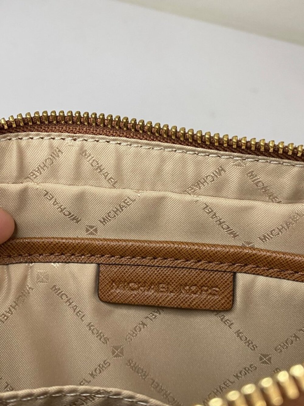 Michael Kors Crossbody Bag Brown Saffiano Leather Gold Chain Strap - Picture 9 of 12